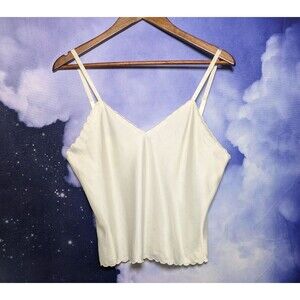 Vintage Ivory Satin Camisole Scallop Trim Lingerie Tank Size 36 Cottagecore